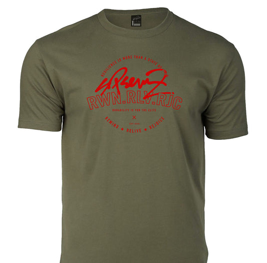 Army Green- Red Graphic T-Shirt